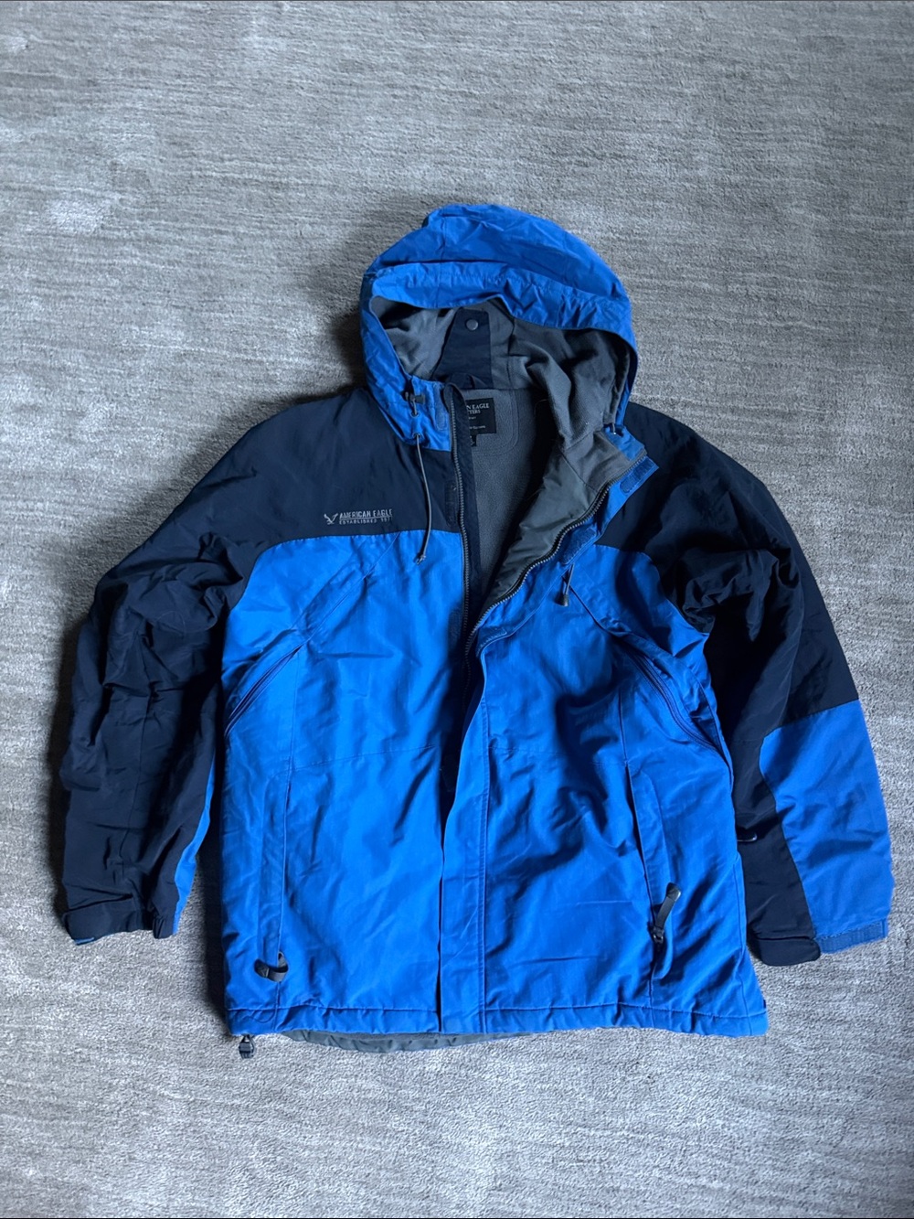 American Eagle AEO vintage blue ski jacket hood fleece lined